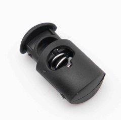Plastic elongated cord lock - smooth - black - hole diameter 0.5 cm