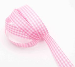 Kariertes Band - rosa, weiß - Breite 1,5 cm