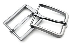 Metal belt buckle with prong - rounded rectangular - shiny dark silver