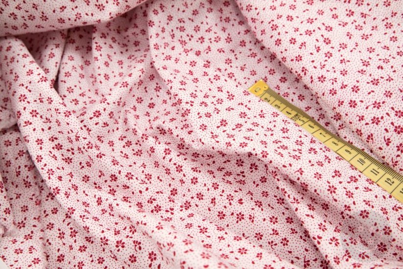 Cotton fabric - red flowers on white background - width 160 cm