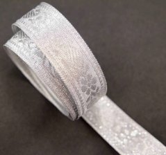 Stříbrný vyšívaný prýmek s květinami - šíře 2 cm