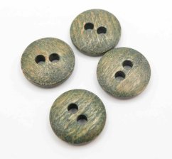 Green wooden button with holes diameter 1.64 cm