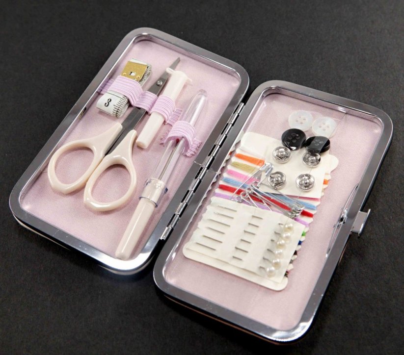 Travel set of sewing supplies in a case with a picture - artificial leather