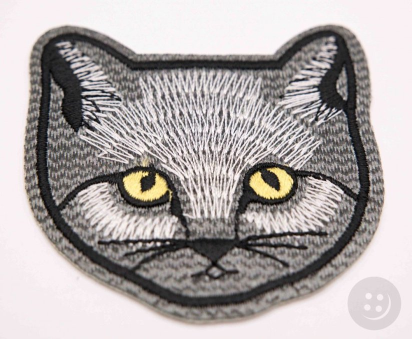 Iron-on patch - gray cat - size 5 cm x 5 cm
