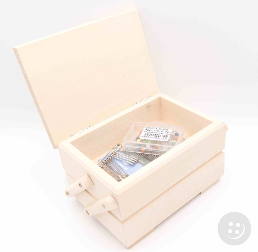 Natural foldable sewing box with sewing supplies