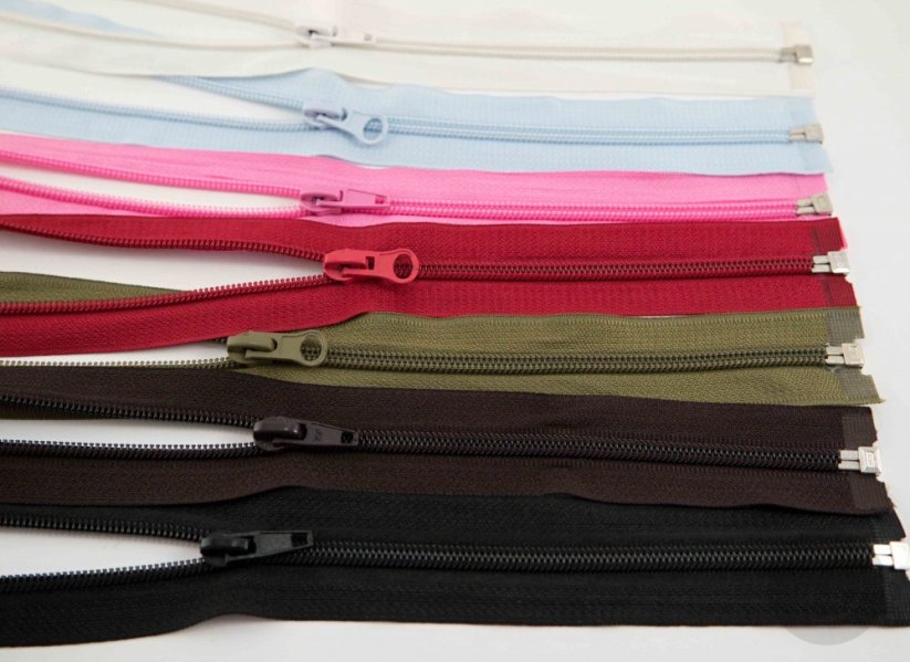 Dělitelné plastové spirálové bundové zipy různé barvy - délka 30 cm - 90 cm - Délka: 65 cm, Barvy spirálových bundových zipů: růžová