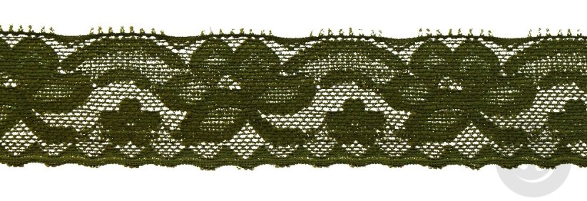 Polyester Lace -  elastic - medium khaki- width 3,2 cm