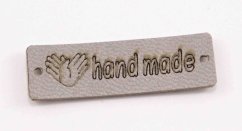 Našívacia kožená štítok Handmade - svetlosivá - rozmer 3,5 x 1 cm
