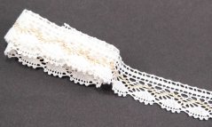 Cotton lace trim - white and gold - width 2,7 cm