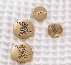 Kovový knoflík klubový - se zdobením - lesklý - zlatý - průměr 2 cm