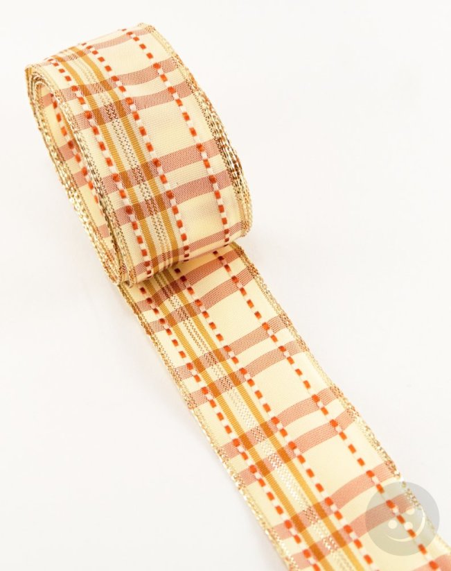 Wired ribbon - gold, cream, pink - width 4 cm