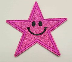 Iron-on patch - glitter star - dark pink - size 8.5 cm x 8.5 cm