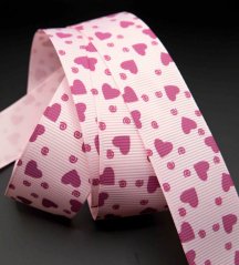Rye ribbon with hearts - light pink, dark pink - width 2.5 cm