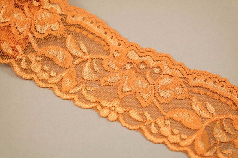 Elastic lace trim - dark orange - width 4 cm