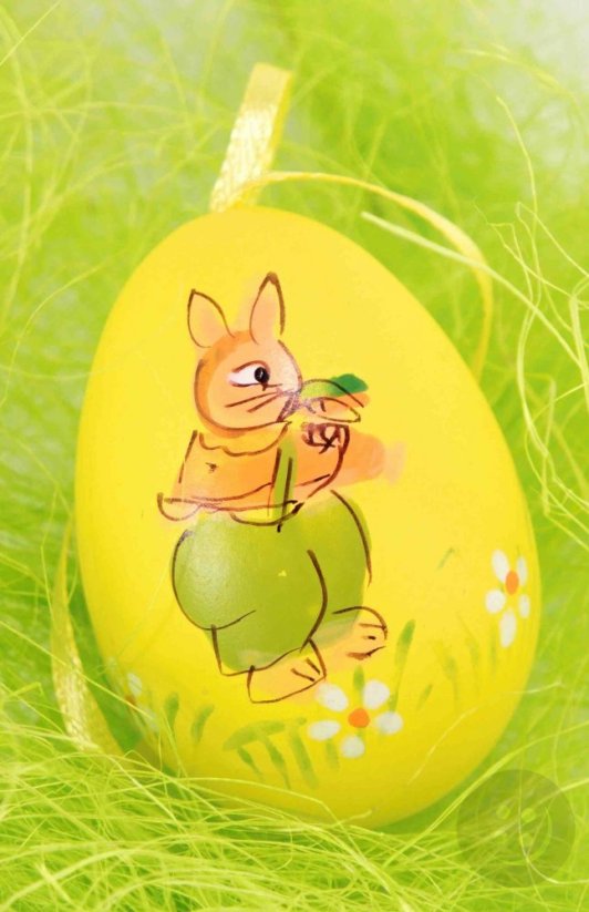 Velikonoční vajíčka se zajíčky a mašličkou - oranžová, zelená, žlutá