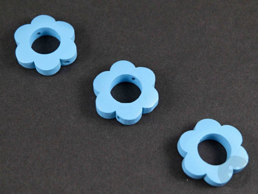 Schnullerkette aus Holz - Blume - Hellblau - Durchmesser 2,5 cm