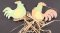 Drevená veľkonočná sliepočka na špajli s lykom - 6 cm x 6 cm - zelená, oranžová, žltá