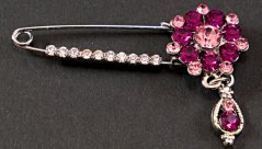 Clothing brooch with pink crystal - silver, rainbow - size 5.5 cm x 4 cm
