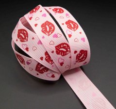 Rapeseed ribbon with meringue - pink, red - width 1.5 cm