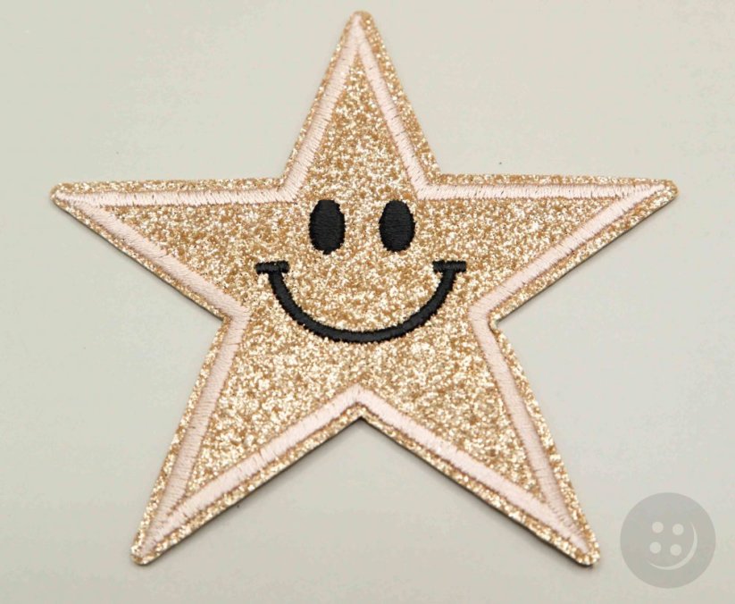 Iron-on patch - glitter star - light gold - size 8.5 cm x 8.5 cm