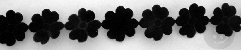 Saténové kytičky v metráži - černá - šířka 1,5 cm