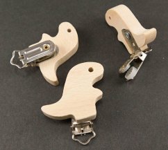 Wooden pacifier clip - dinosaur - natural wood - dimensions 4.5 cm x 3.5 cm