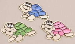 Patch zum Aufbügeln - Schildkröte - Größe 4,5 cm x 3 cm - rosa, grün, blau