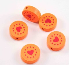 Wooden pacifier bead - heart - Orange - dimensions 1,8 cm x 0,7 cm