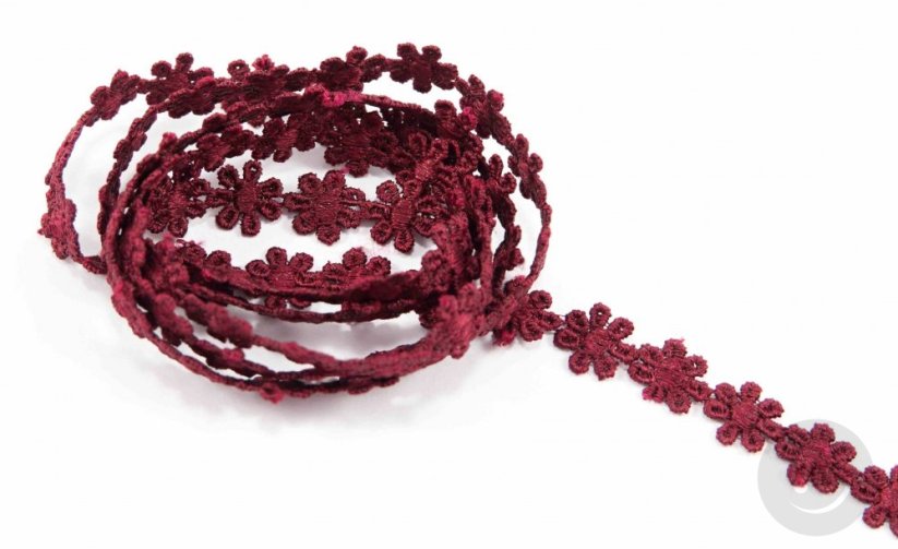 Guipure lace flower trim - dark burgundy - width 1,2 cm
