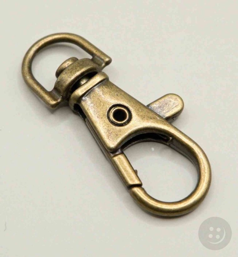 Elongated clothing carabiner - old brass - 1 cm hole