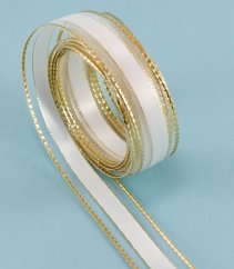 Wired ribbon - white, gold - width 1.5 cm