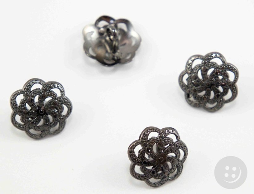 Luxurious metal filigree button - dark shiny silver - diameter 1,7 cm