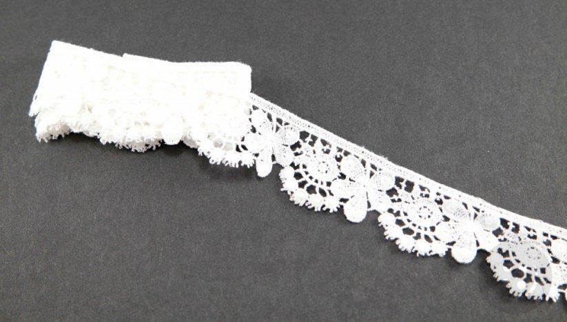 Bavlnená paličkovaná čipka - biela - šírka 3,2 cm
