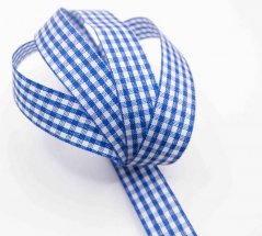 Checkered ribbon - blue, white - width 1.5 cm