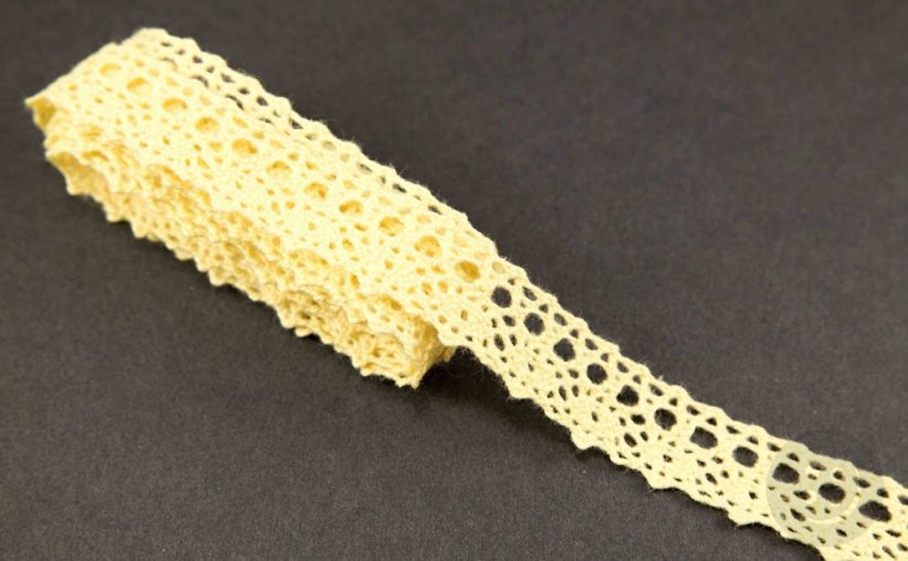 Bavlněná paličkovaná krajka - žlutá - šířka 1,8 cm