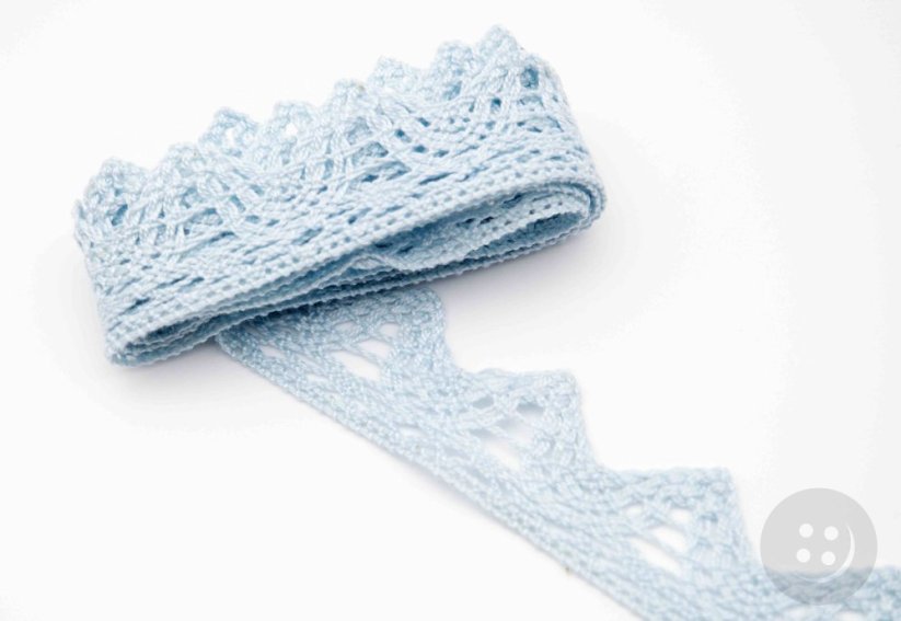 Bavlněná paličkovaná krajka - velké zoubky - vodová modrá - šířka 3,3 cm