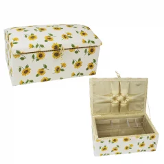 Textilkassette für Nähzubehör - Sonnenblume auf weißem Hintergrund - Maße 27,5 cm x 18,5 cm x 14,5 cm
