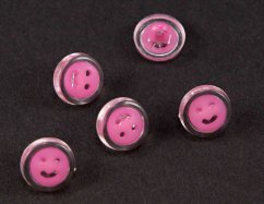 Dětský knoflík - růžový smajlík na průhledném podkladu - průměr 1,5 cm