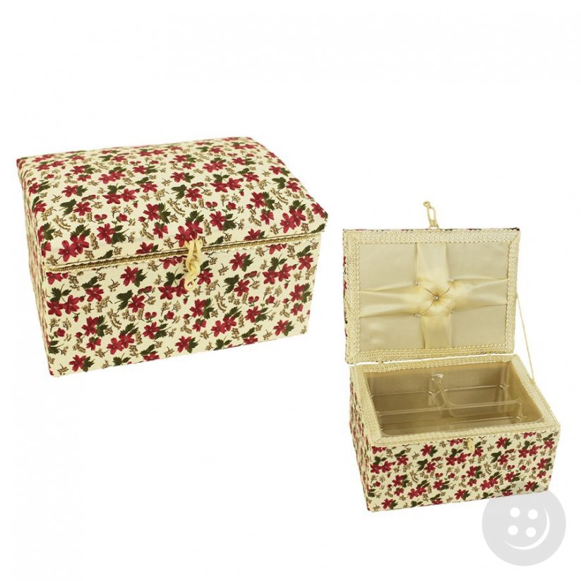 Textile box for sewing supplies - cream, brown, red - dimensions 20 cm x 15 cm x 11 cm