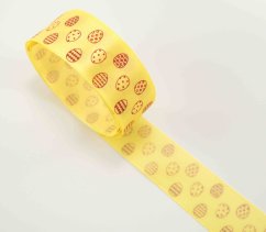 Satinband mit roten Eiern - gelb - Breite 2,5 cm