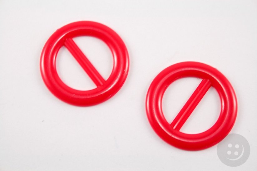 Plastic clothing buckle - red - pulling hole width 2,5 cm - diameter 3,7 cm