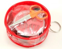 Travel set of sewing supplies in a plastic bag