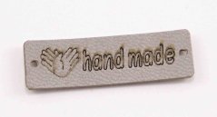 Našívací kožená cedulka Handmade - světle šedá - rozměr 3,5 cm x 1 cm
