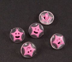 Children's button - pink star on a transparent background - diameter 1.5 cm