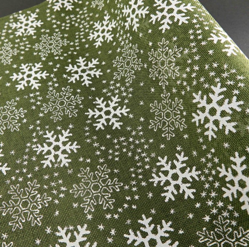 Jutová tkanina - šírka 50 cm - zelená s vločkami