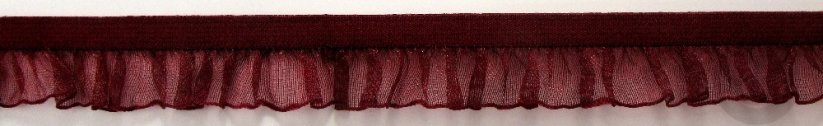 Decorative ruffle elastic trim - burgundy - width 1,7 cm