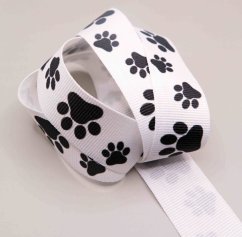 Rapsband mit Pfoten - weiß, schwarz - Breite 3 cm