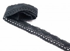 Bavlnená paličkovaná čipka - čierna - šírka 2,5 cm