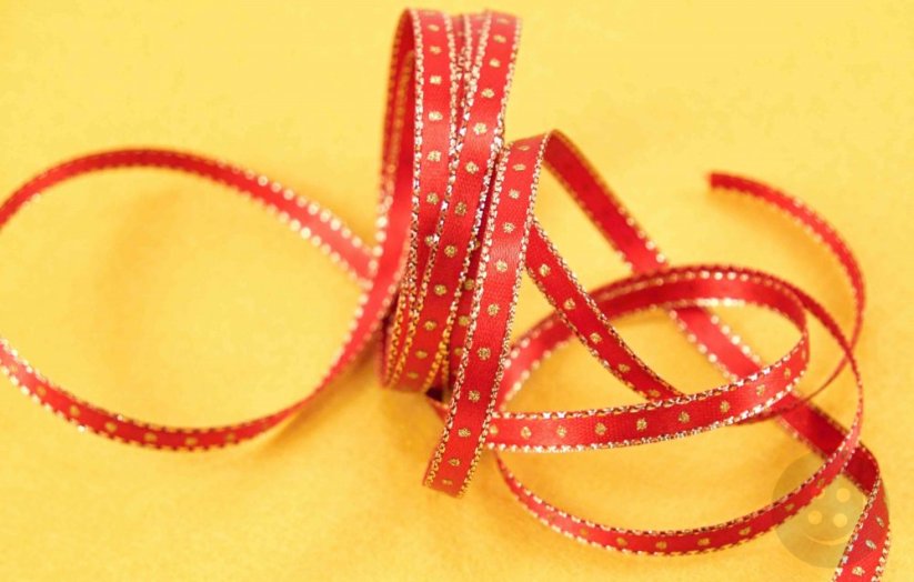 Ribbon with golden edge and dots - red, gold - width 0,5 cm