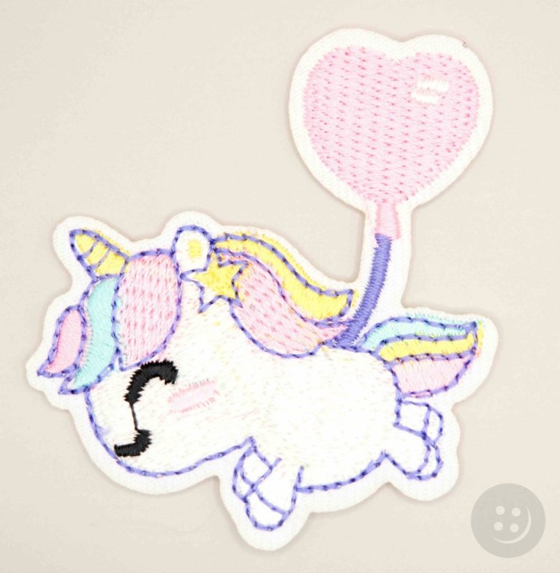 Iron-on patch - unicorn - white - size 5.5 cm x 6.5 cm